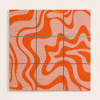 Groovy Retro Liquid Swirl Abstract Orange and Pink Pattern Wood Wall Art Gallery Image 1