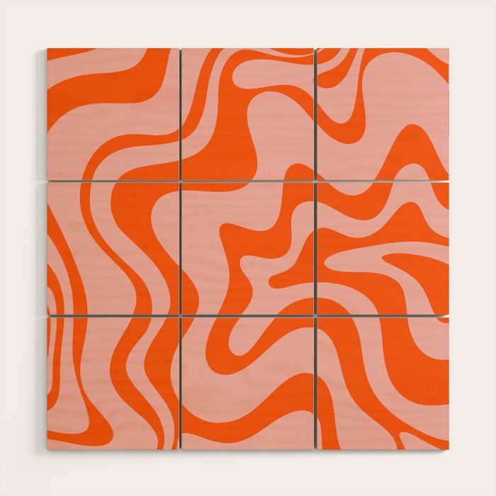 Groovy Retro Liquid Swirl Abstract Orange and Pink Pattern Wood Wall Art Gallery Image 1