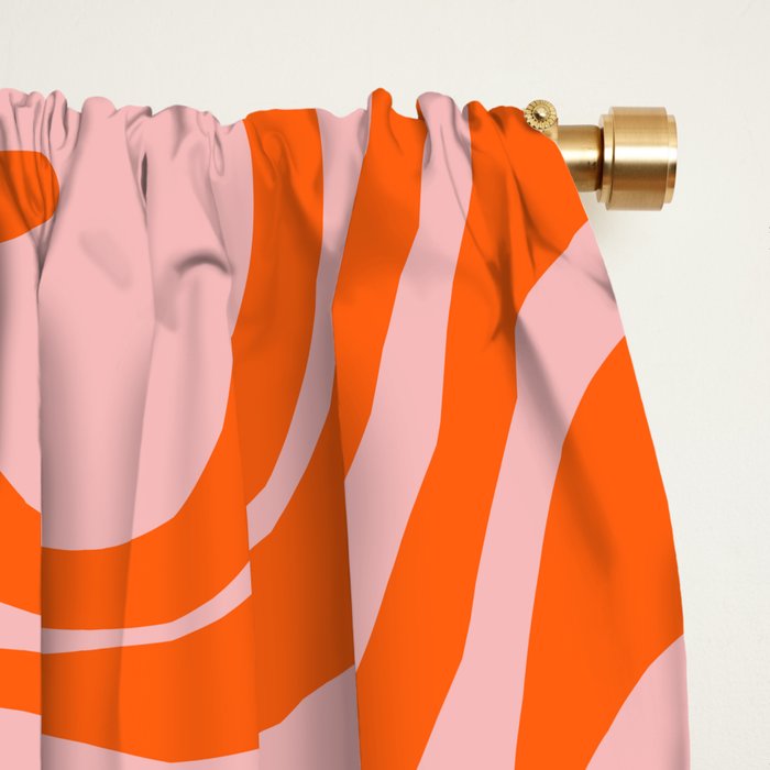 Groovy Retro Liquid Swirl Abstract Orange and Pink Pattern Window Curtain Gallery Image 2