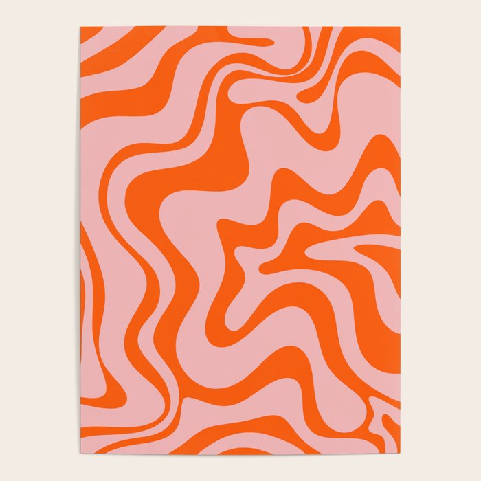 Groovy Retro Liquid Swirl Abstract Orange and Pink Pattern Poster Gallery Image 4