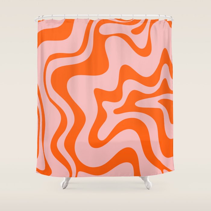 Groovy Retro Liquid Swirl Abstract Orange and Pink Pattern Shower Curtain Gallery Image 1