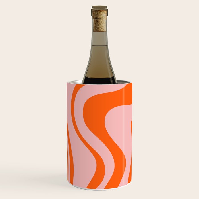 Groovy Retro Liquid Swirl Abstract Orange and Pink Pattern Wine Chiller Gallery Image 2
