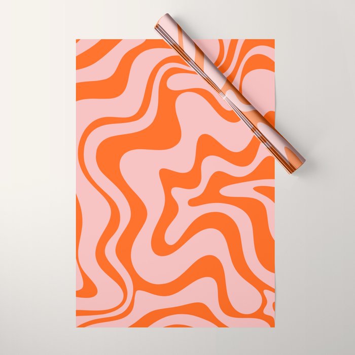 Groovy Retro Liquid Swirl Abstract Orange and Pink Pattern Wrapping Paper Gallery Image 1