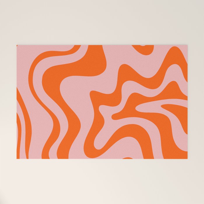 Groovy Retro Liquid Swirl Abstract Orange and Pink Pattern Welcome Mat Gallery Image 1
