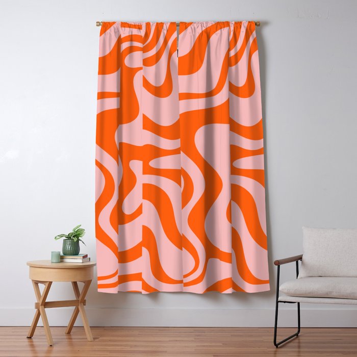 Groovy Retro Liquid Swirl Abstract Orange and Pink Pattern Window Curtain Gallery Image 5
