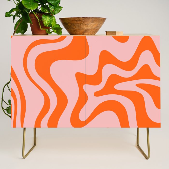 Groovy Retro Liquid Swirl Abstract Orange and Pink Pattern Credenza Gallery Image 1