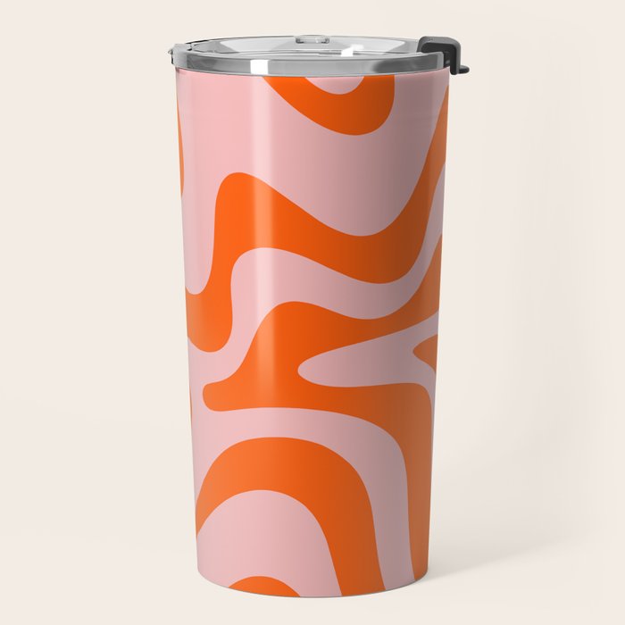 Groovy Retro Liquid Swirl Abstract Orange and Pink Pattern Travel Mug Gallery Image 2