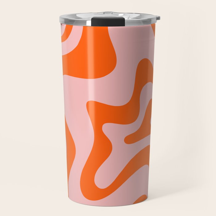 Groovy Retro Liquid Swirl Abstract Orange and Pink Pattern Travel Mug Gallery Image 1