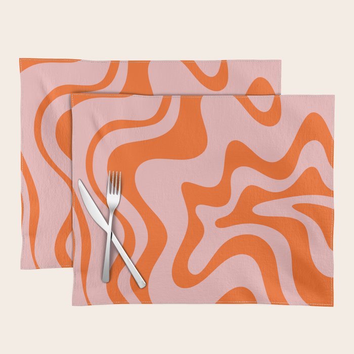 Groovy Retro Liquid Swirl Abstract Orange and Pink Pattern Placemat Gallery Image 1