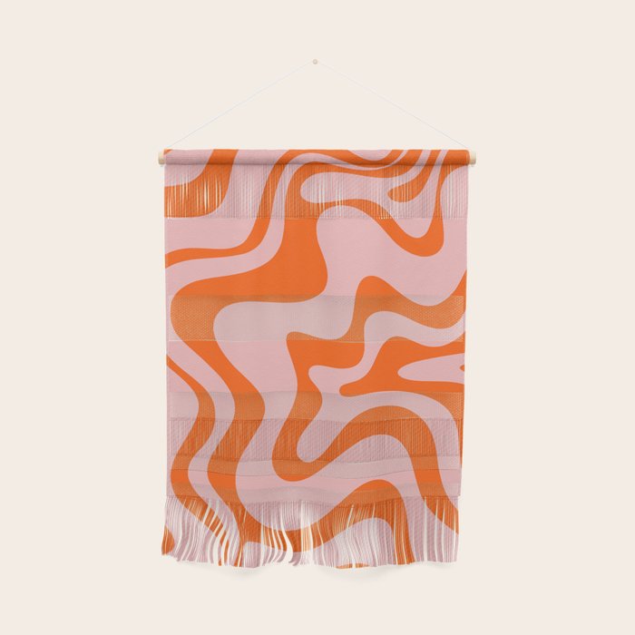 Groovy Retro Liquid Swirl Abstract Orange and Pink Pattern Wall Hanging Gallery Image 1