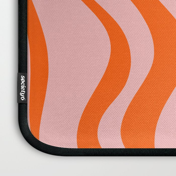 Groovy Retro Liquid Swirl Abstract Orange and Pink Pattern Laptop Sleeve Gallery Image 3