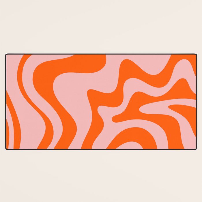 Groovy Retro Liquid Swirl Abstract Orange and Pink Pattern Desk Mat Gallery Image 3