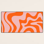 Groovy Retro Liquid Swirl Abstract Orange and Pink Pattern Desk Mat Gallery Image 3