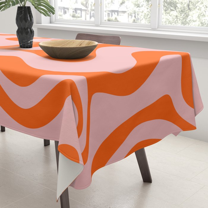 Groovy Retro Liquid Swirl Abstract Orange and Pink Pattern Tablecloth Gallery Image 3