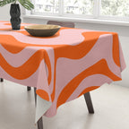 Groovy Retro Liquid Swirl Abstract Orange and Pink Pattern Tablecloth Gallery Image 3