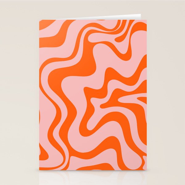 Groovy Retro Liquid Swirl Abstract Orange and Pink Pattern Stationery Card Gallery Image 1