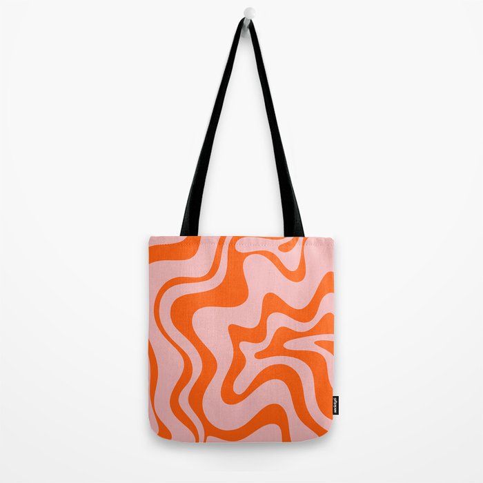 Groovy Retro Liquid Swirl Abstract Orange and Pink Pattern Tote Bag Gallery Image 2