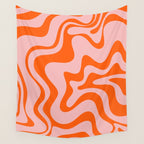 Groovy Retro Liquid Swirl Abstract Orange and Pink Pattern Wall Tapestry Gallery Image 4