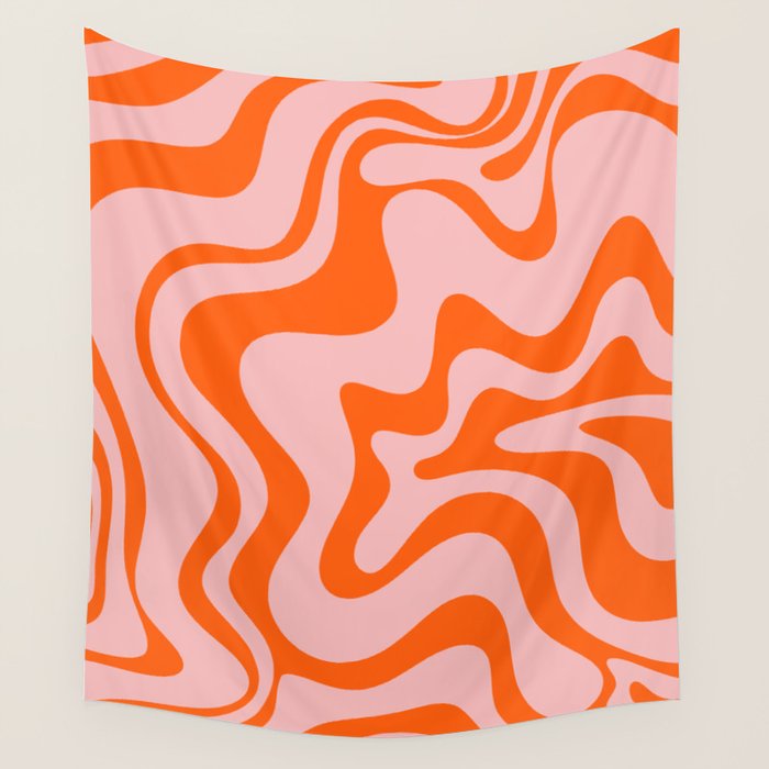 Groovy Retro Liquid Swirl Abstract Orange and Pink Pattern Wall Tapestry Gallery Image 4