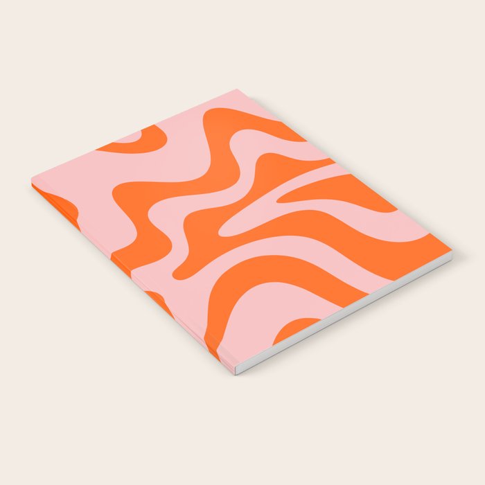 Groovy Retro Liquid Swirl Abstract Orange and Pink Pattern Notebook Gallery Image 1