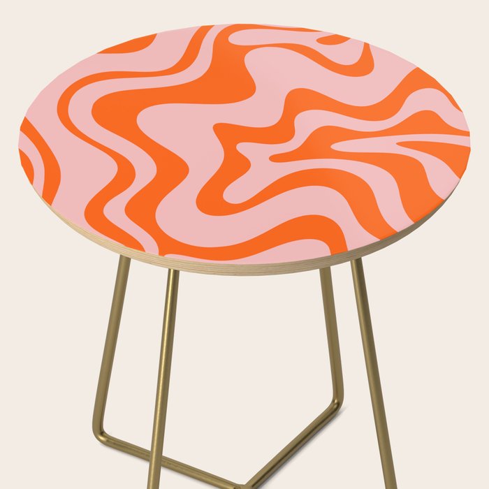 Groovy Retro Liquid Swirl Abstract Orange and Pink Pattern Side Table Gallery Image 2
