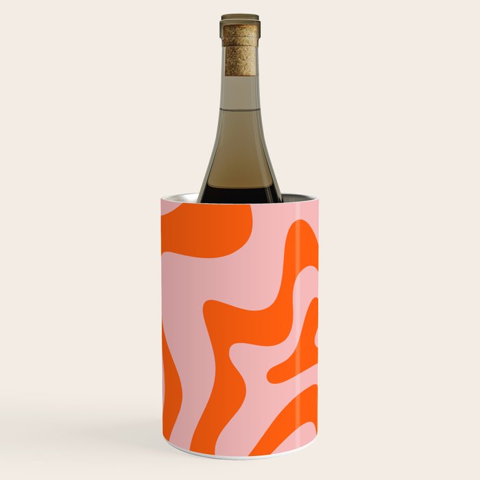 Groovy Retro Liquid Swirl Abstract Orange and Pink Pattern Wine Chiller Gallery Image 1