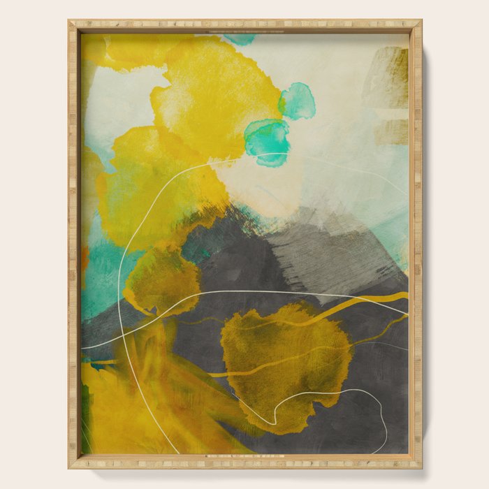 summer landscape triptych 3 abstract art Serving Tray Gallery Image 1