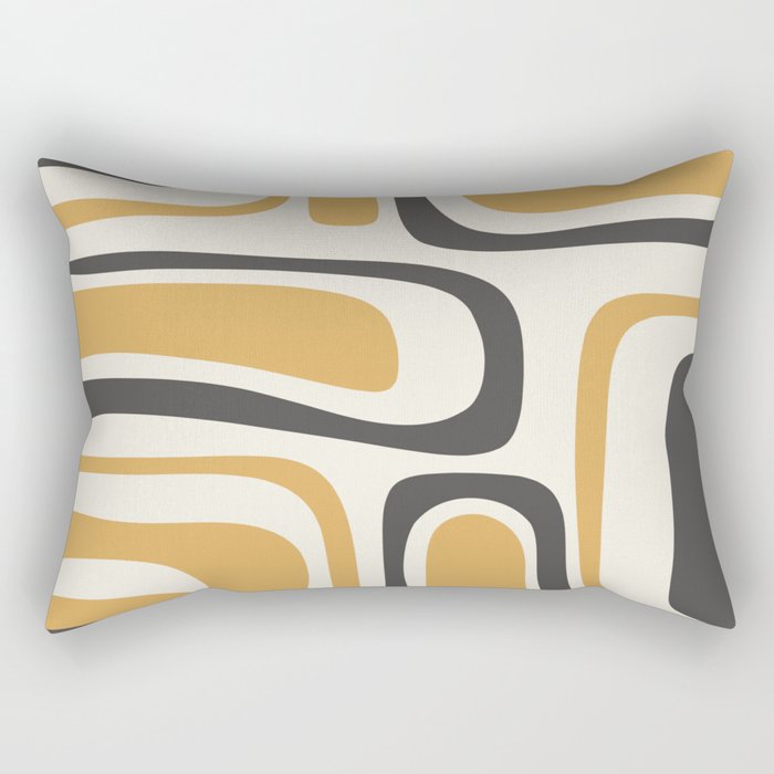 Palm Springs Mid Century Modern Abstract in Muted Mustard Gold, Charcoal Gray, and Cream Rectangular Pillow Gallery Image 2