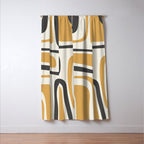 Palm Springs Mid Century Modern Abstract in Muted Mustard Gold, Charcoal Gray, and Cream Window Curtain Gallery Image 3