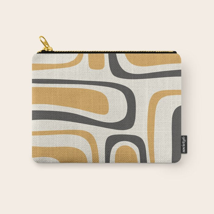 Palm Springs Mid Century Modern Abstract in Muted Mustard Gold, Charcoal Gray, and Cream Carry All Pouch Gallery Image 1
