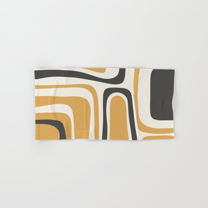 Palm Springs Mid Century Modern Abstract in Muted Mustard Gold, Charcoal Gray, and Cream Bath Towel Gallery Image 1