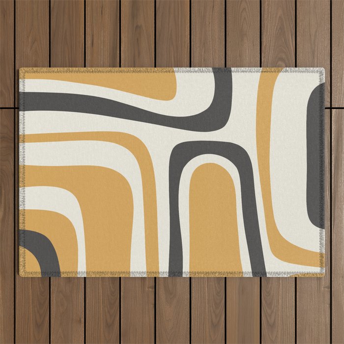 Palm Springs Mid Century Modern Abstract in Muted Mustard Gold, Charcoal Gray, and Cream Outdoor Rug Gallery Image 1