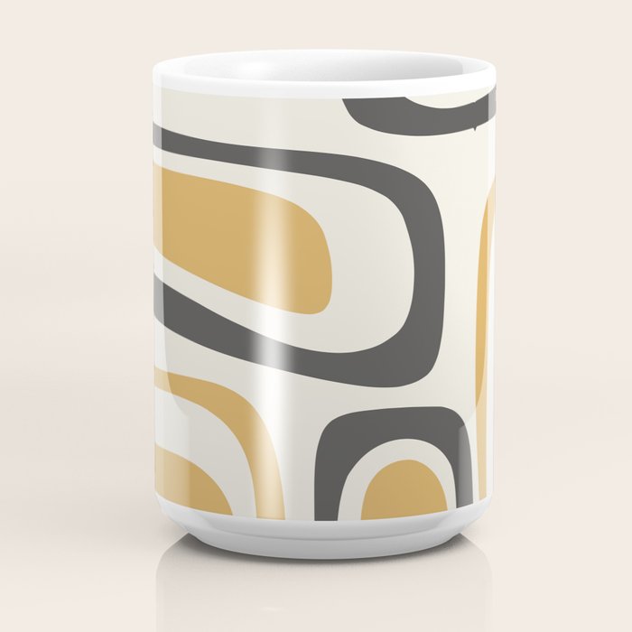 Palm Springs Mid Century Modern Abstract in Muted Mustard Gold, Charcoal Gray, and Cream Coffee Mug Gallery Image 4