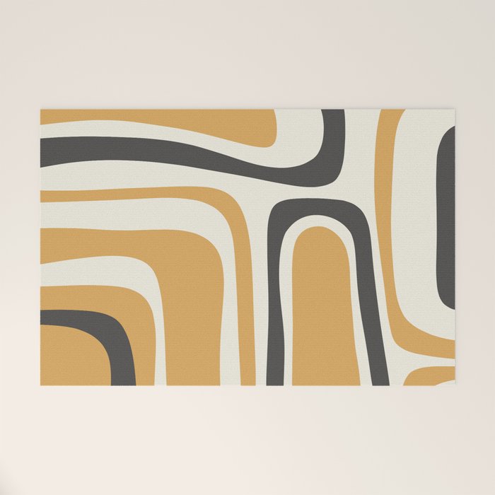 Palm Springs Mid Century Modern Abstract in Muted Mustard Gold, Charcoal Gray, and Cream Welcome Mat Gallery Image 1