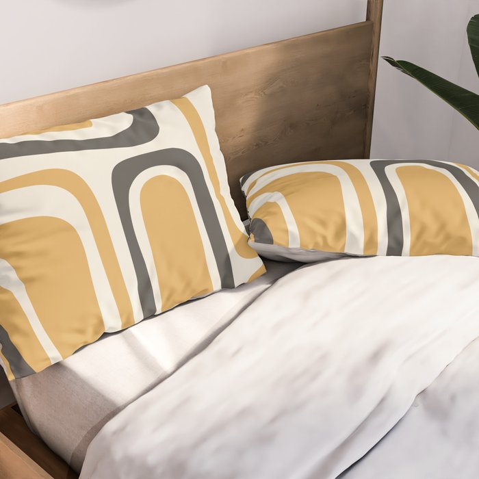 Palm Springs Mid Century Modern Abstract in Muted Mustard Gold, Charcoal Gray, and Cream Pillow Sham Gallery Image 2
