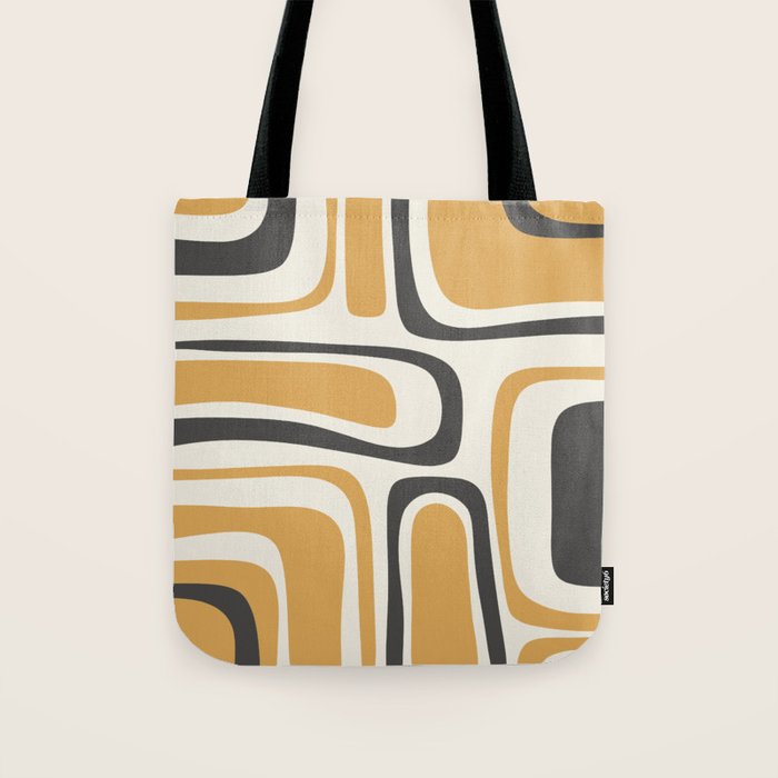 Palm Springs Mid Century Modern Abstract in Muted Mustard Gold, Charcoal Gray, and Cream Tote Bag Gallery Image 1