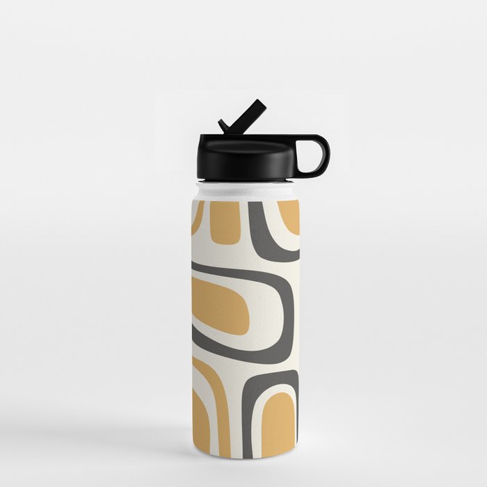 Palm Springs Mid Century Modern Abstract in Muted Mustard Gold, Charcoal Gray, and Cream Water Bottle Gallery Image 1