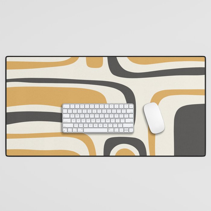 Palm Springs Mid Century Modern Abstract in Muted Mustard Gold, Charcoal Gray, and Cream Desk Mat Gallery Image 1