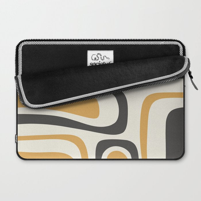 Palm Springs Mid Century Modern Abstract in Muted Mustard Gold, Charcoal Gray, and Cream Laptop Sleeve Gallery Image 2