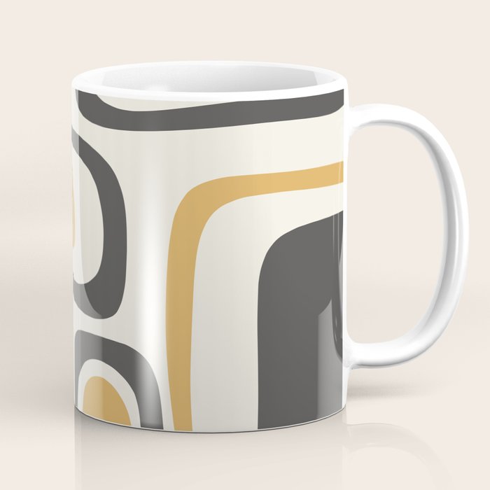 Palm Springs Mid Century Modern Abstract in Muted Mustard Gold, Charcoal Gray, and Cream Coffee Mug Gallery Image 1
