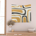 Palm Springs Mid Century Modern Abstract in Muted Mustard Gold, Charcoal Gray, and Cream Wall Tapestry Gallery Image 2