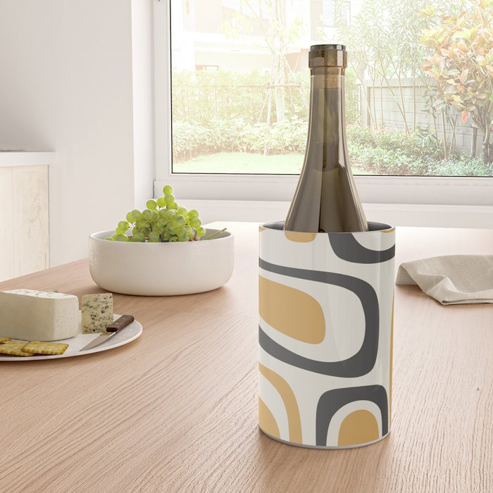 Palm Springs Mid Century Modern Abstract in Muted Mustard Gold, Charcoal Gray, and Cream Wine Chiller Gallery Image 4