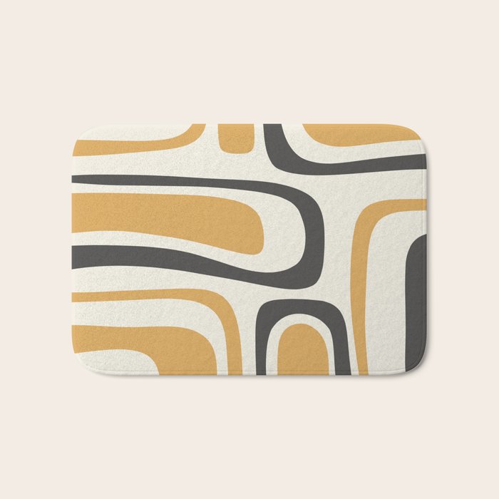 Palm Springs Mid Century Modern Abstract in Muted Mustard Gold, Charcoal Gray, and Cream Bath Mat Gallery Image 1
