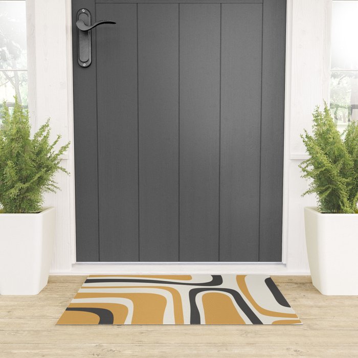 Palm Springs Mid Century Modern Abstract in Muted Mustard Gold, Charcoal Gray, and Cream Welcome Mat Gallery Image 3