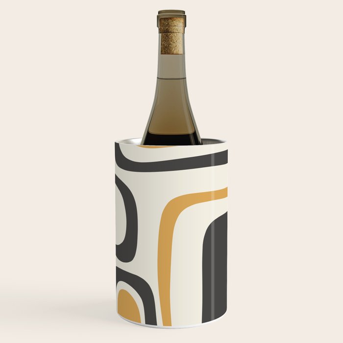 Palm Springs Mid Century Modern Abstract in Muted Mustard Gold, Charcoal Gray, and Cream Wine Chiller Gallery Image 3