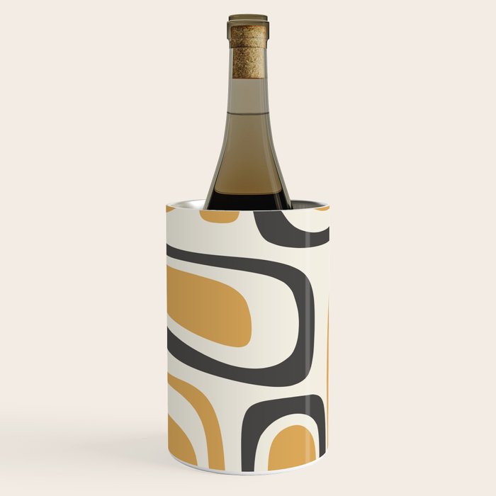 Palm Springs Mid Century Modern Abstract in Muted Mustard Gold, Charcoal Gray, and Cream Wine Chiller Gallery Image 1