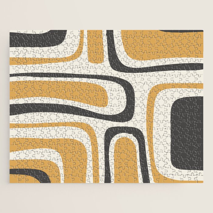 Palm Springs Mid Century Modern Abstract in Muted Mustard Gold, Charcoal Gray, and Cream Jigsaw Puzzle Gallery Image 1