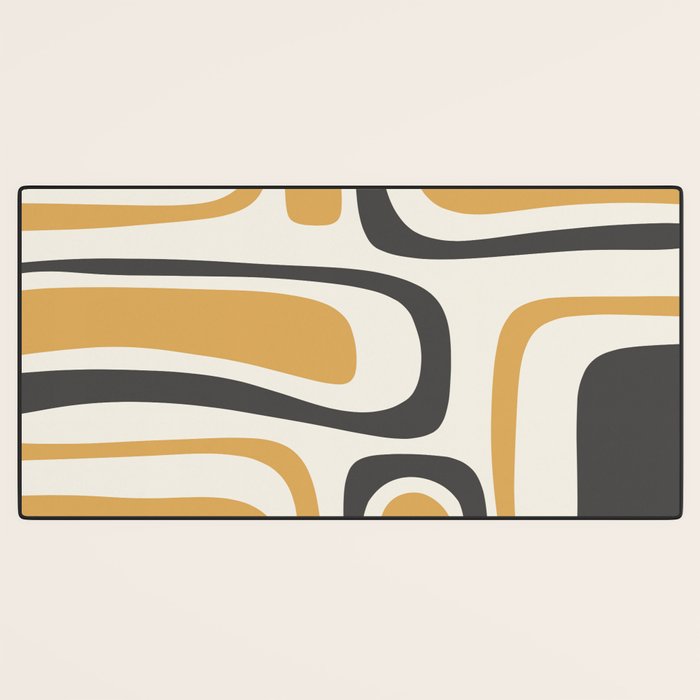Palm Springs Mid Century Modern Abstract in Muted Mustard Gold, Charcoal Gray, and Cream Desk Mat Gallery Image 3