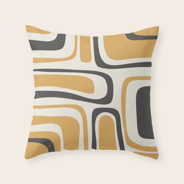 Palm Springs Mid Century Modern Abstract in Muted Mustard Gold, Charcoal Gray, and Cream Throw Pillow Gallery Image 6