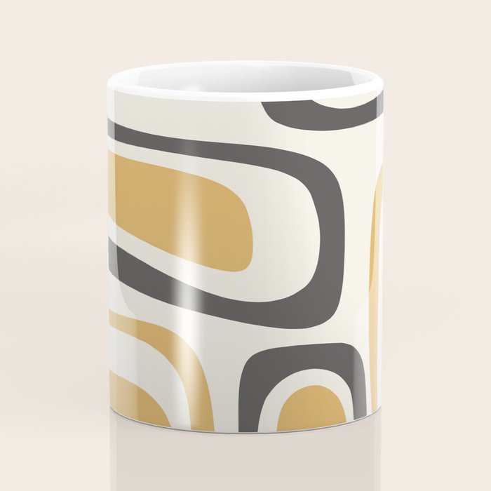 Palm Springs Mid Century Modern Abstract in Muted Mustard Gold, Charcoal Gray, and Cream Coffee Mug Gallery Image 4